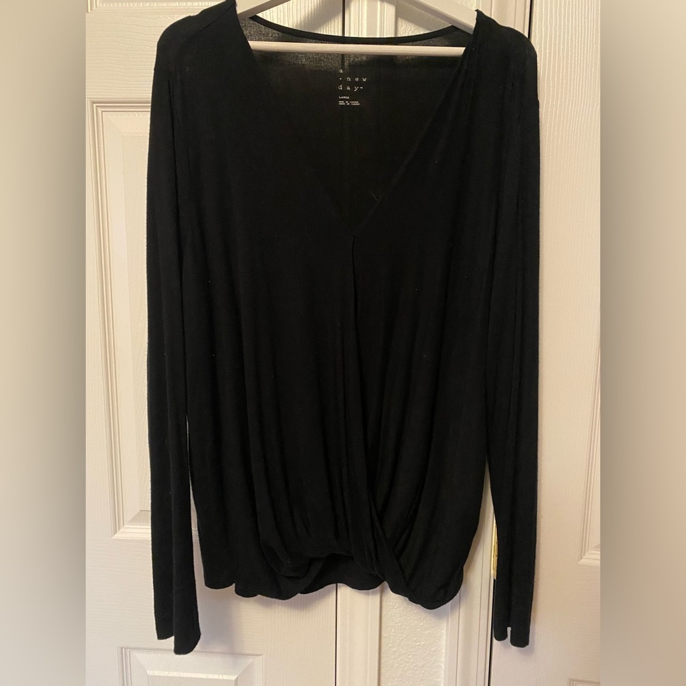 a new day Black Long Sleeve V-Neck Top